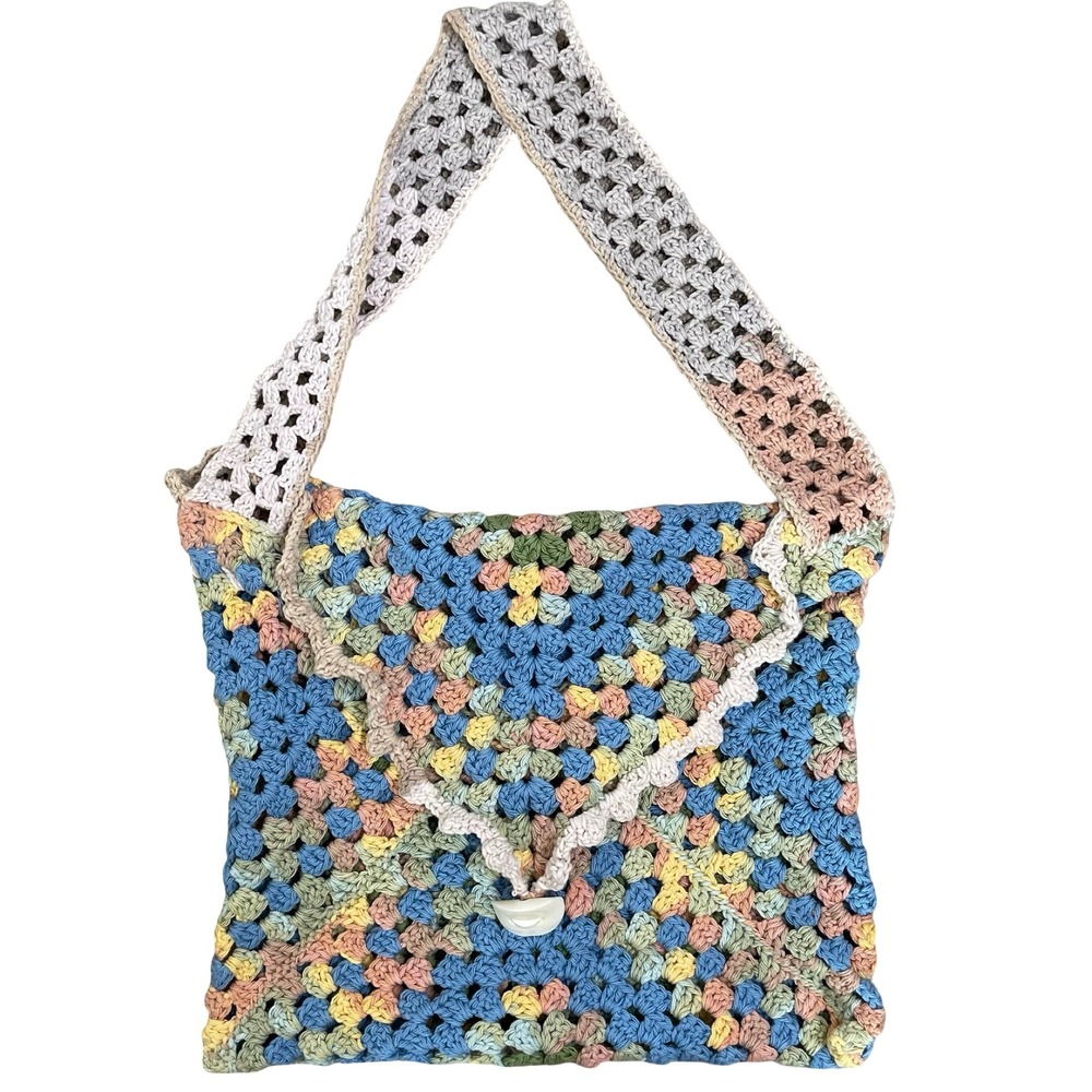 Crochet Granny Square Bag Handbag Purse Shoulder Bag‎ Handmade Knit Pastel